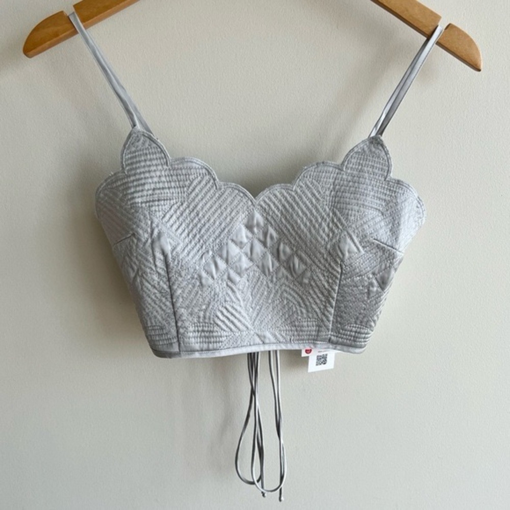 Zara Silver Gray Quilted Scalloped Crop Top